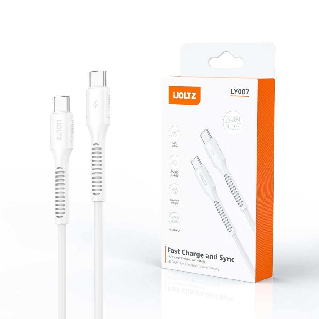 iJoltz - 60W USB-C to USB-C Fast Charge (3.3 Ft) (White)