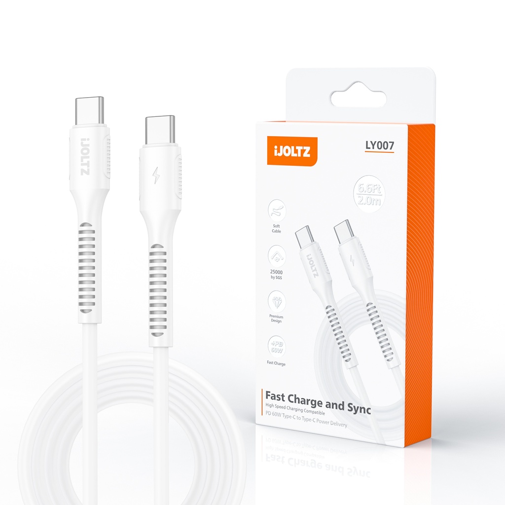 iJoltz - 60W USB-C to USB-C Fast Charge (6.6 Ft) (White)