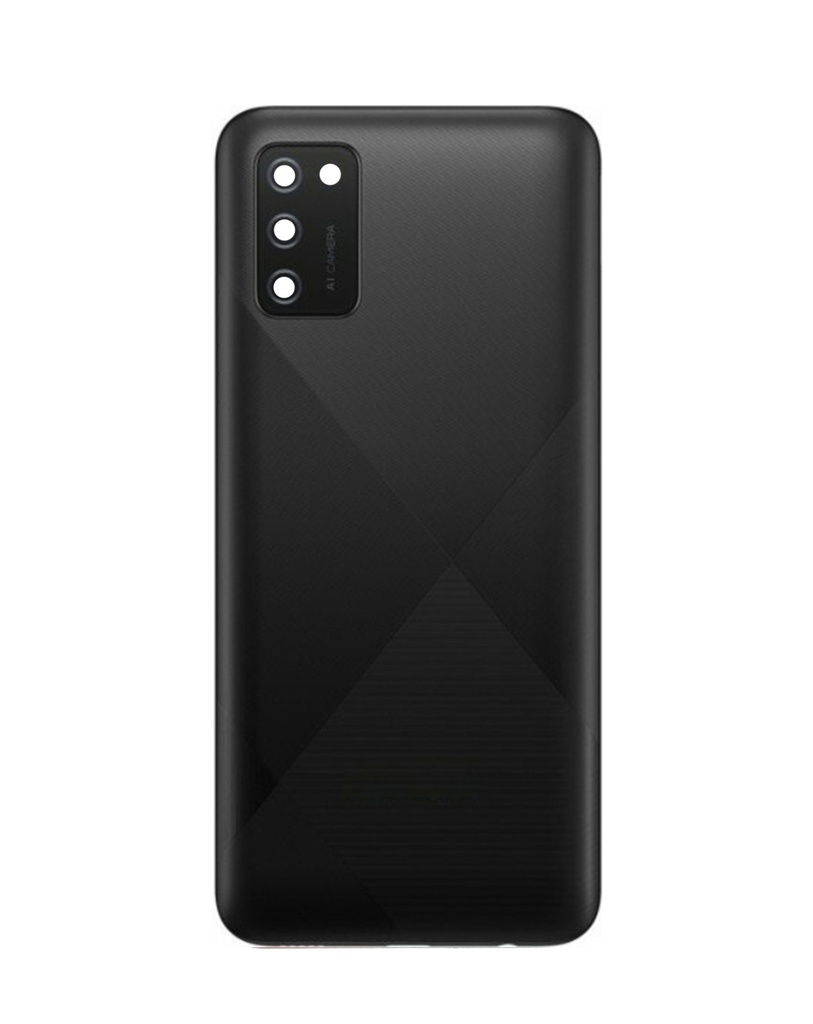 Back Cover Glass With Camera Lens And Adhesive For Samsung Galaxy A02S (A025U / 2020) (No Logo) (Black)