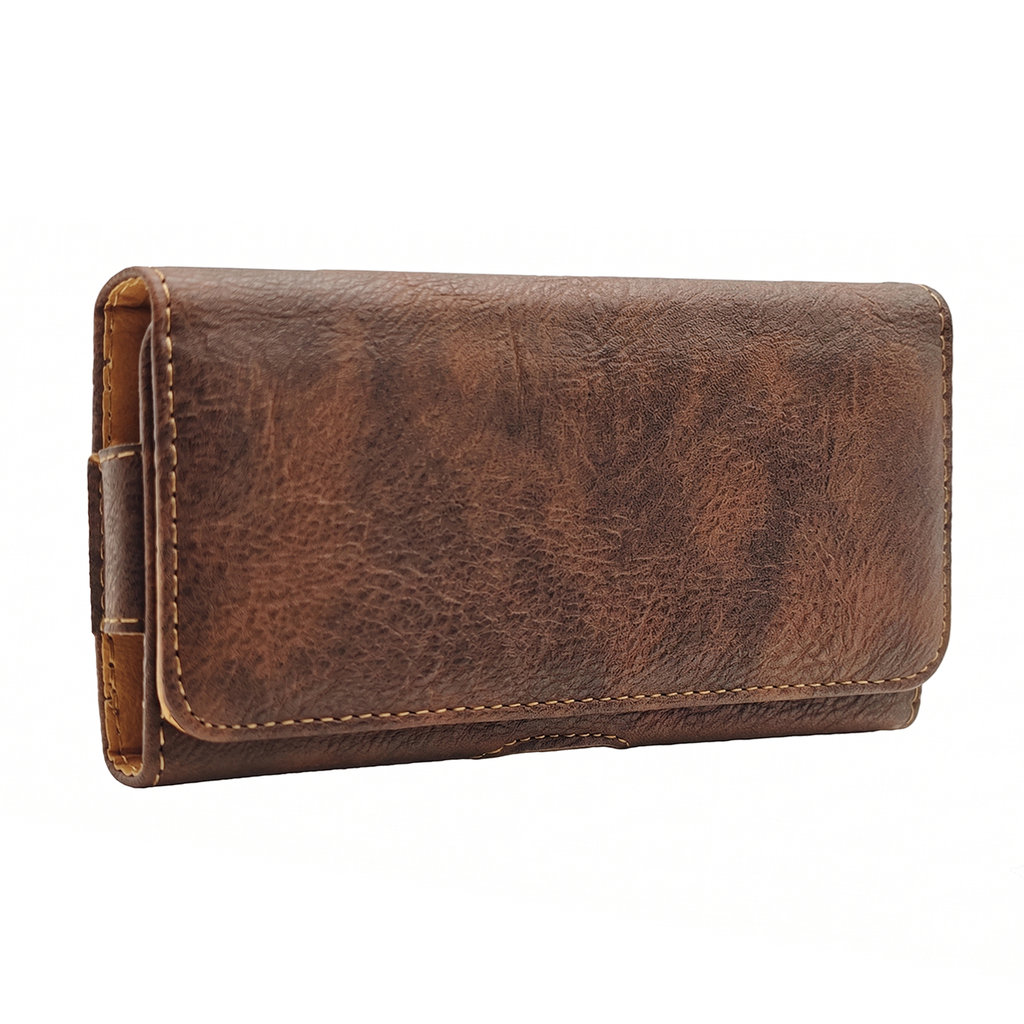 Horizontal Pouch Case Textured Leather Brown - Small