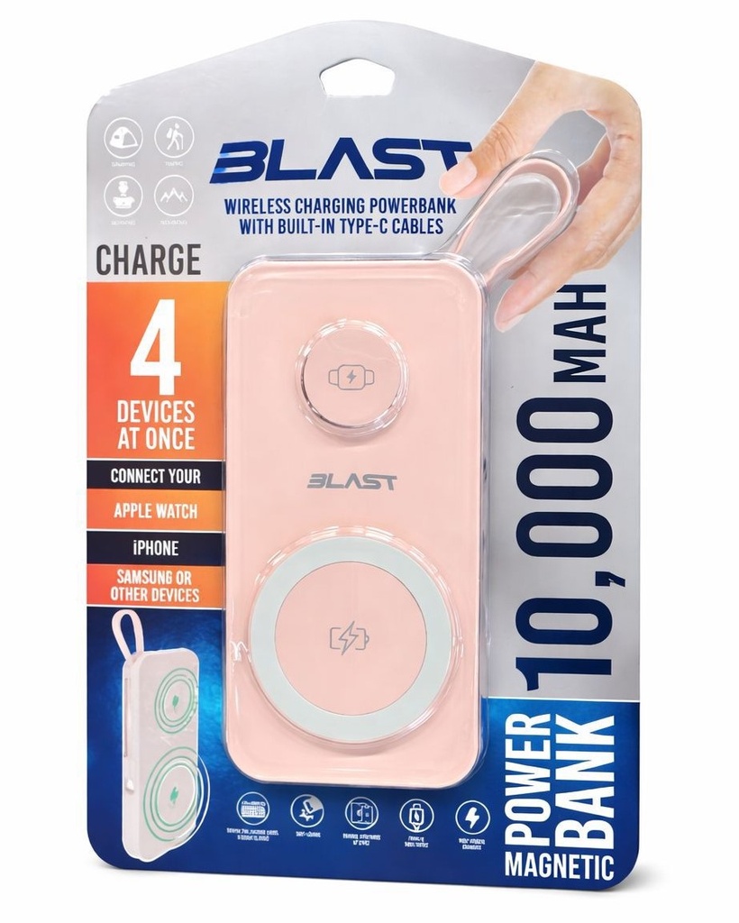 Blast Universal Portable Slim 10000 mAh Power Bank with Magsafe Charging (Pink)