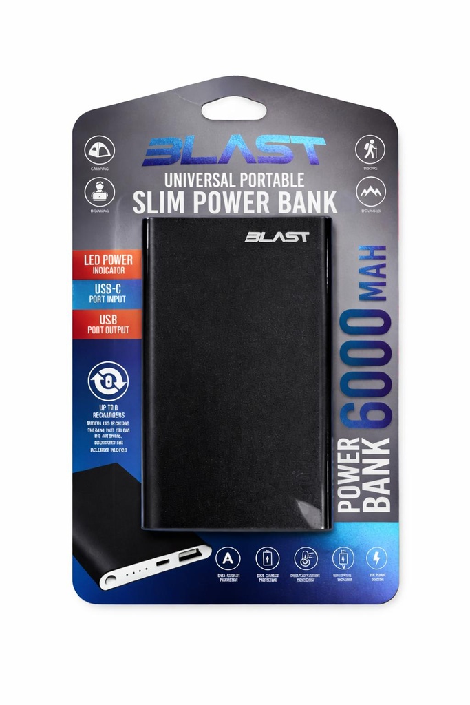 Blast Universal Portable Slim 6000 mAh Power Bank (Black)