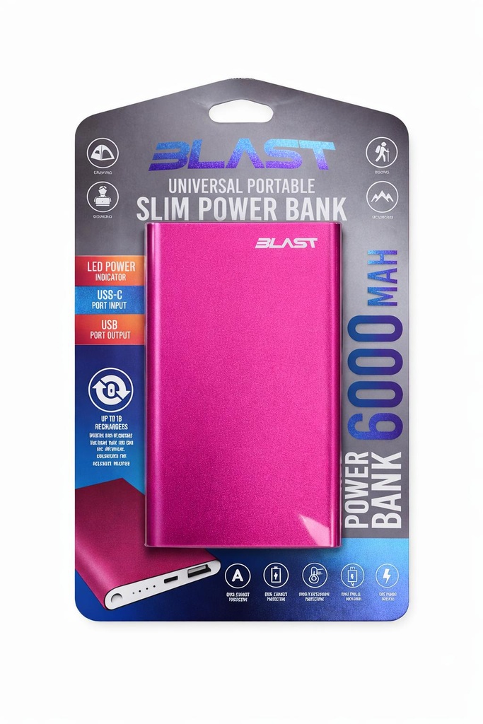 Blast Universal Portable Slim 6000 mAh Power Bank (Pink) 