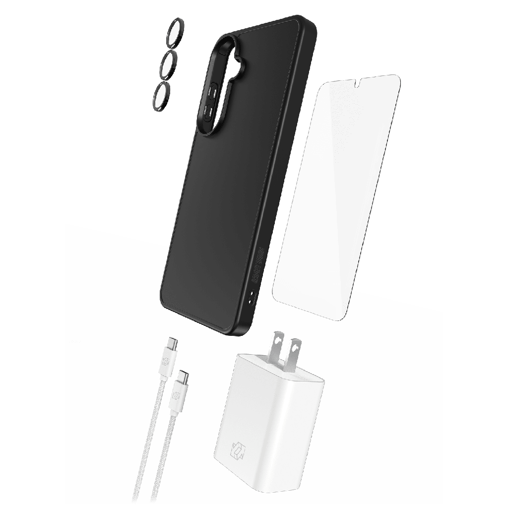 Gadget Guard - 5 In 1 Bundle Includes Case  /   Camera Lens Protector  /   Glass Screen Protector  /   30w Charging Block  /   1.8m Cable For Samsung Galaxy S26 Plus - Black