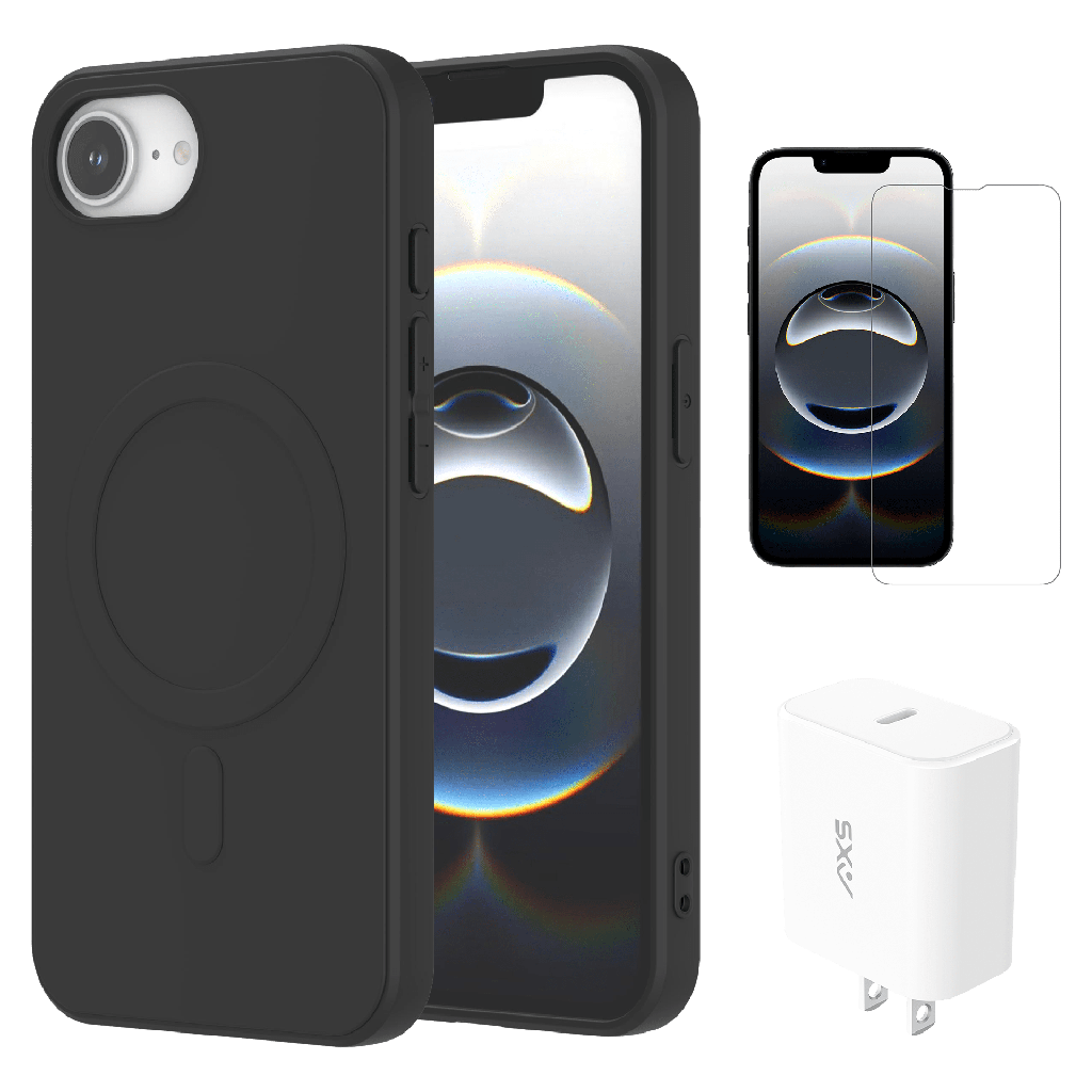 Axs - Pop Bundle Includes Pop Shell Case Screen Protector And 30w Charger For Apple Iphone 17e - Black