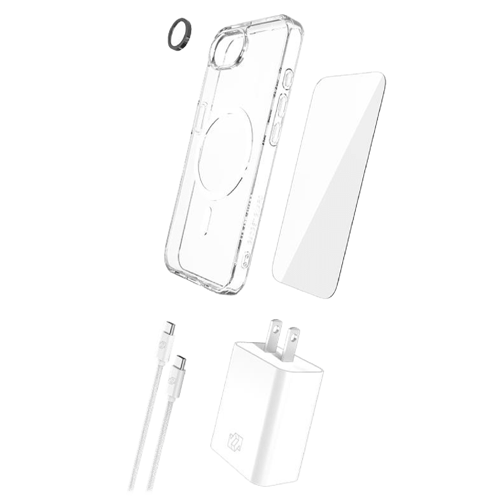 Gadget Guard - 5 In 1 Bundle Includes Case   /   Camera Lens Protector  /   Glass Screen Protector   /   30w Charging Block  /   6ft Cable For Apple Iphone 17e  /  Iphone 16e - Clear