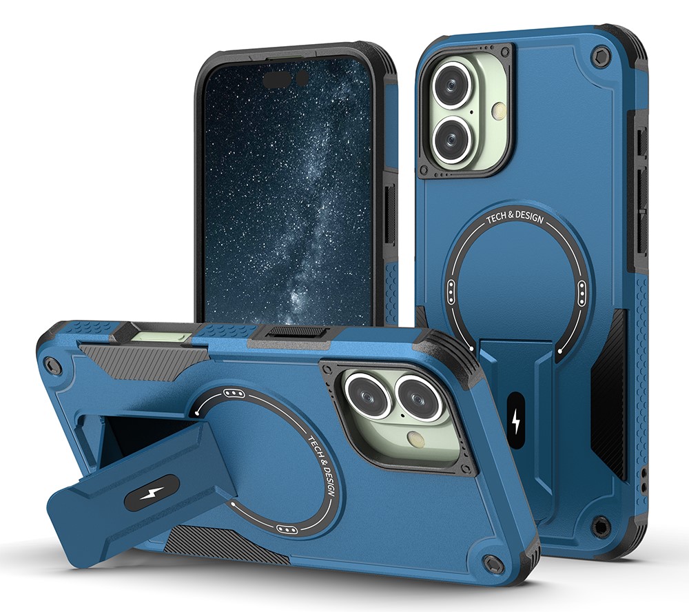Shockproof Stand Case with Magsafe for iPhone 16 - Blue