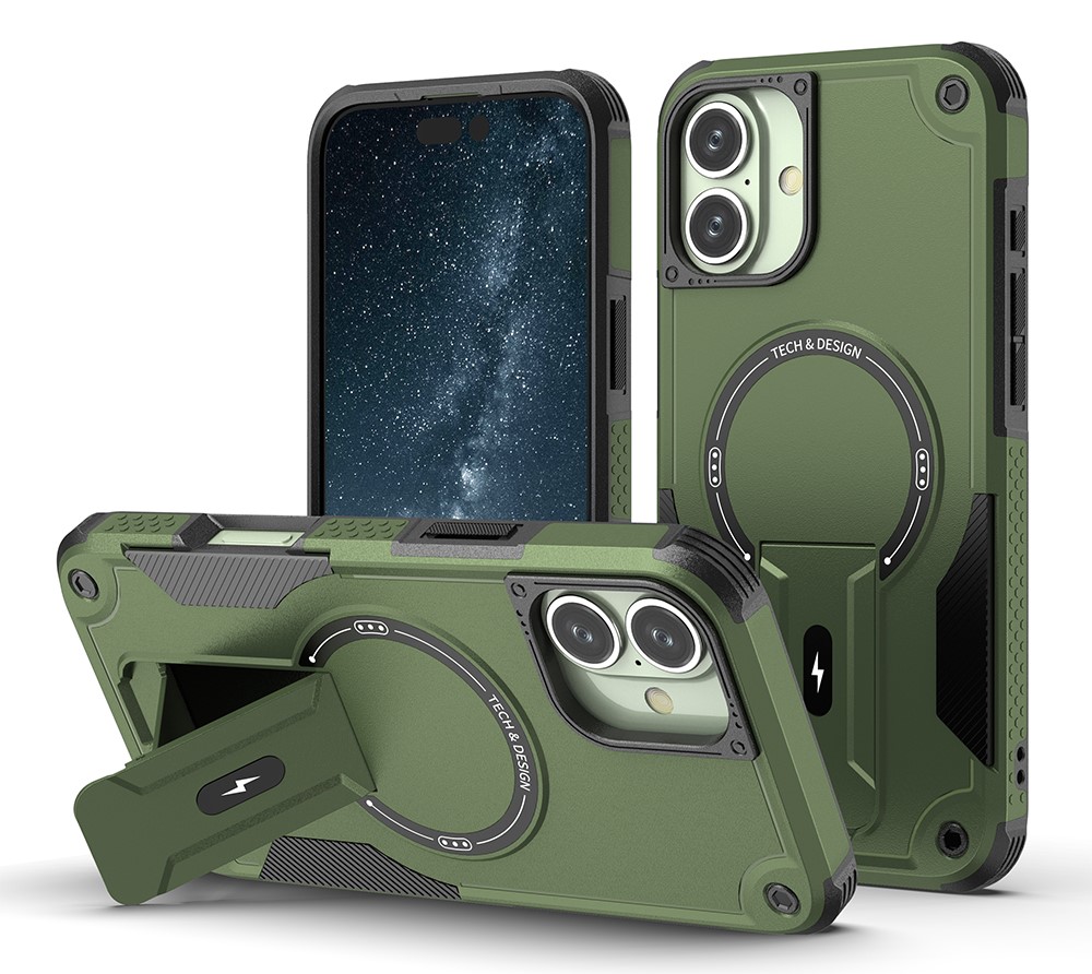 Shockproof Stand Case with Magsafe for iPhone 16 Plus - Army Green