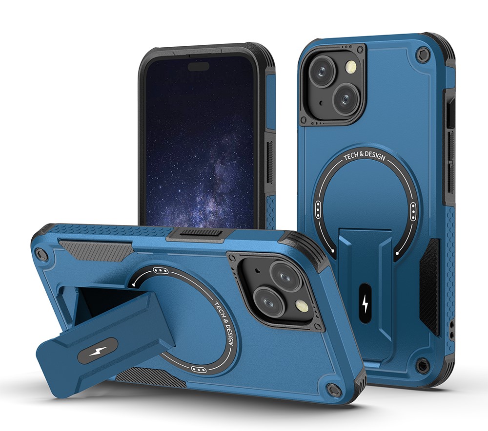 [CS-I14-SSCM-BL] Shockproof Stand Case with Magsafe for iPhone 14 / 13 - Blue