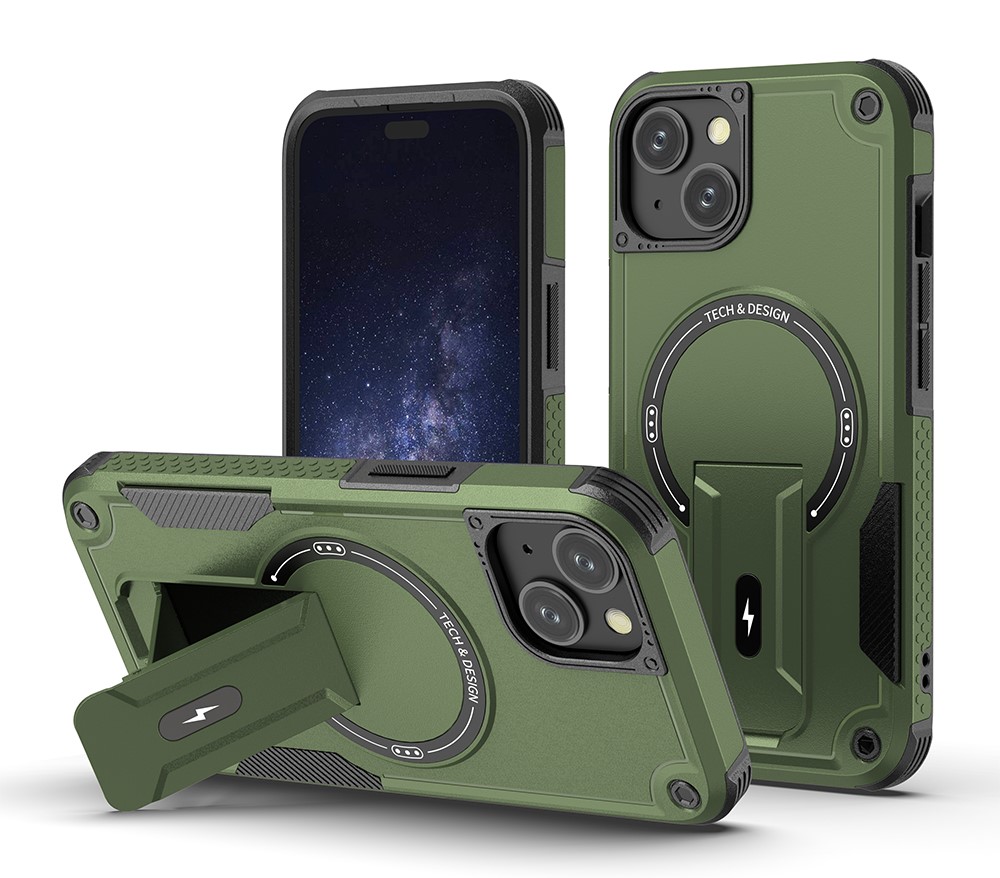 [CS-I14-SSCM-AGR] Shockproof Stand Case with Magsafe for iPhone 14 / 13 - Army Green