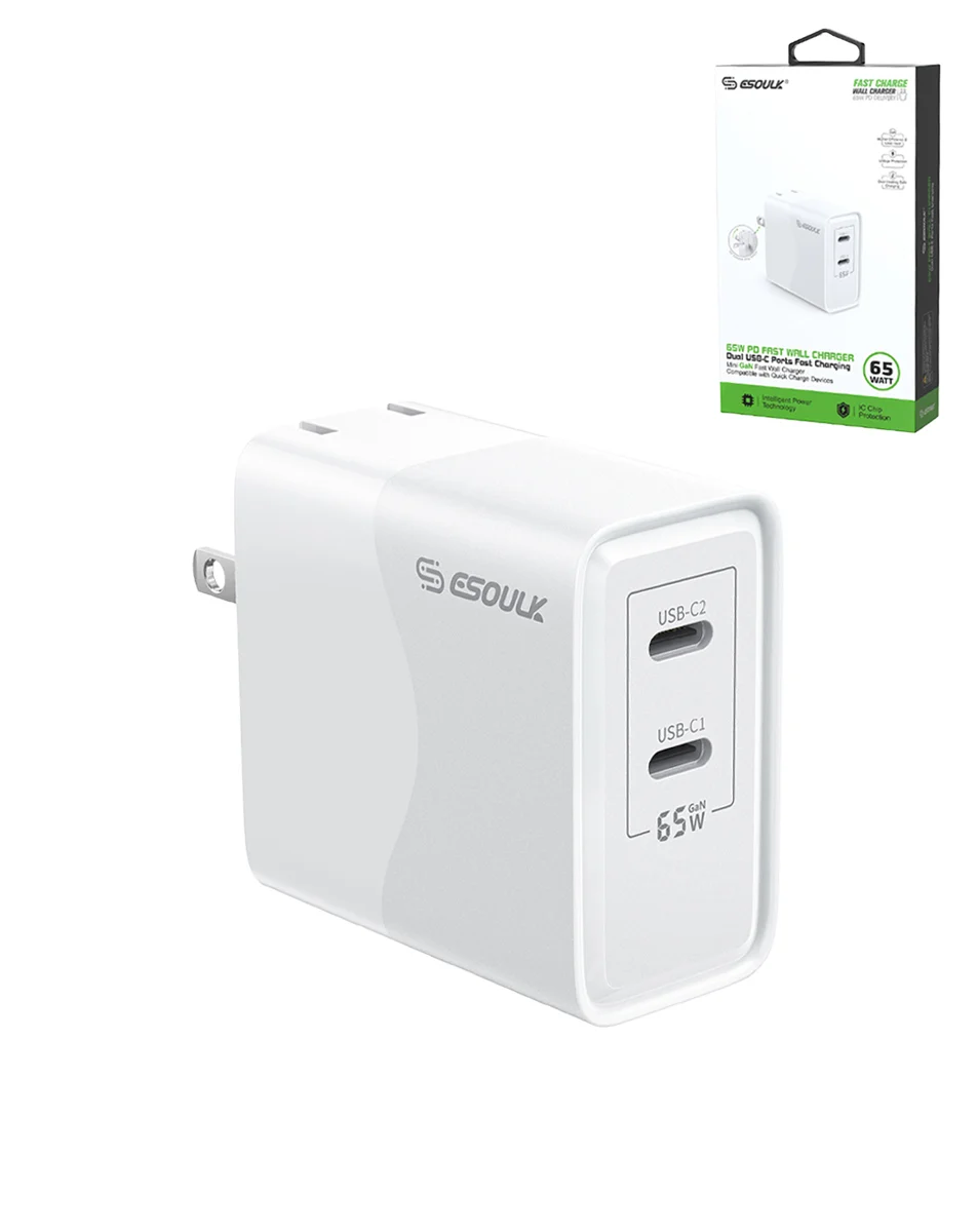 Esoulk EK2005 65W Dual USB-C Wall Charging Plug (White)