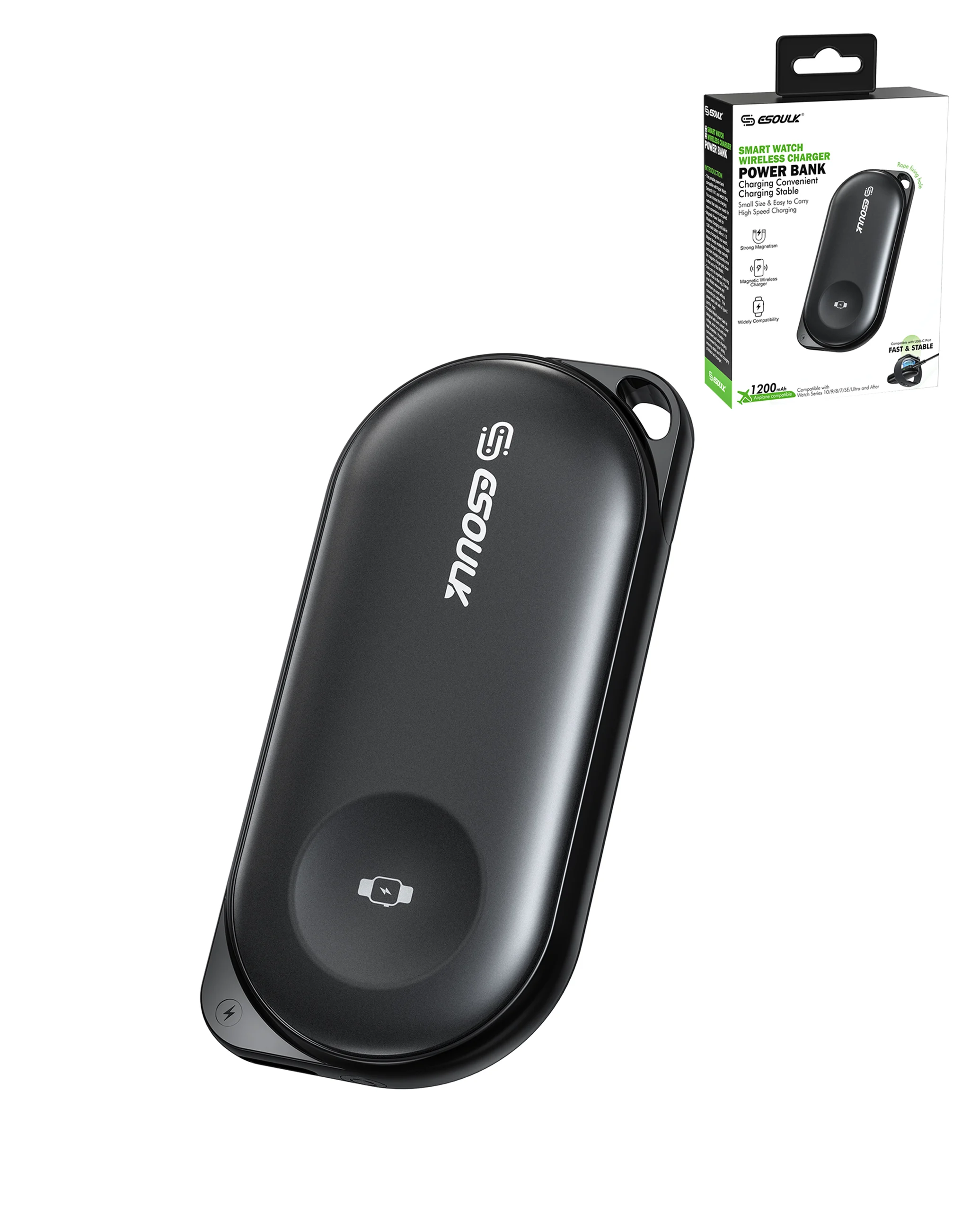 Esoulk EK4008 1200 mAh Smart Watch Wireless Charging Power Bank (Black) (Ground Shipping Only)