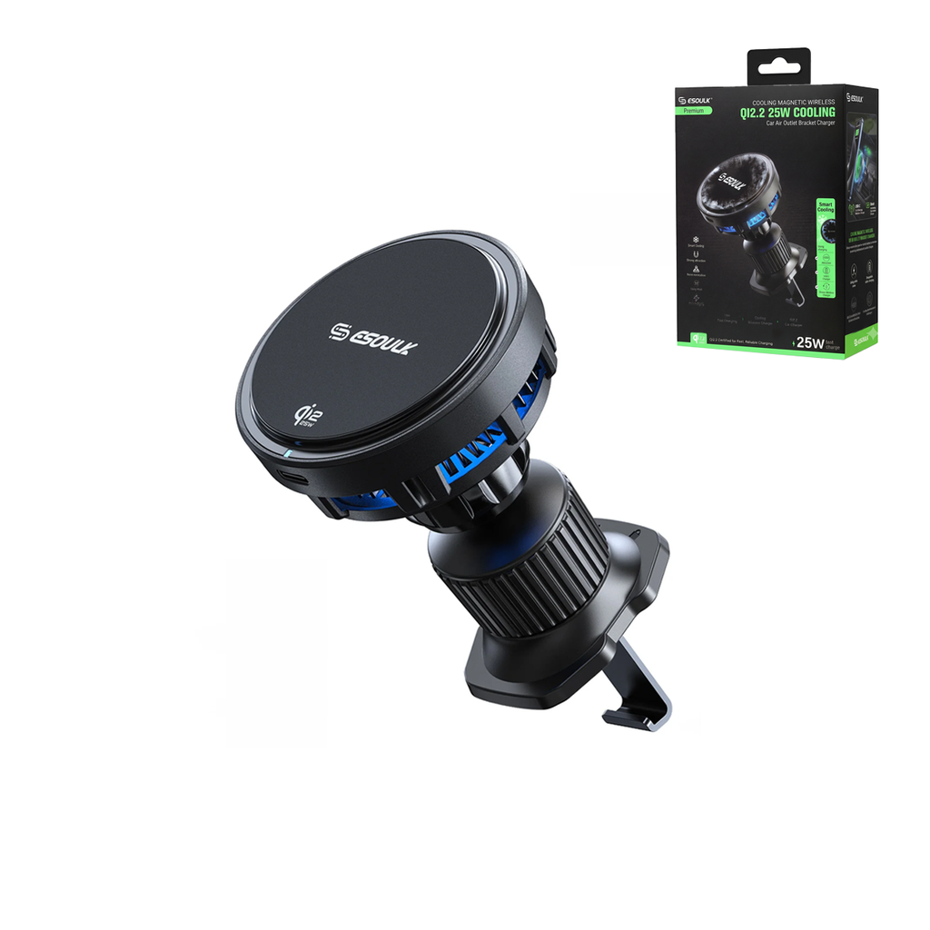 Esoulk EK6013-02 25W Qi2.2 Cooling Magnetic Wireless Air Vent Car Charger (Black)
