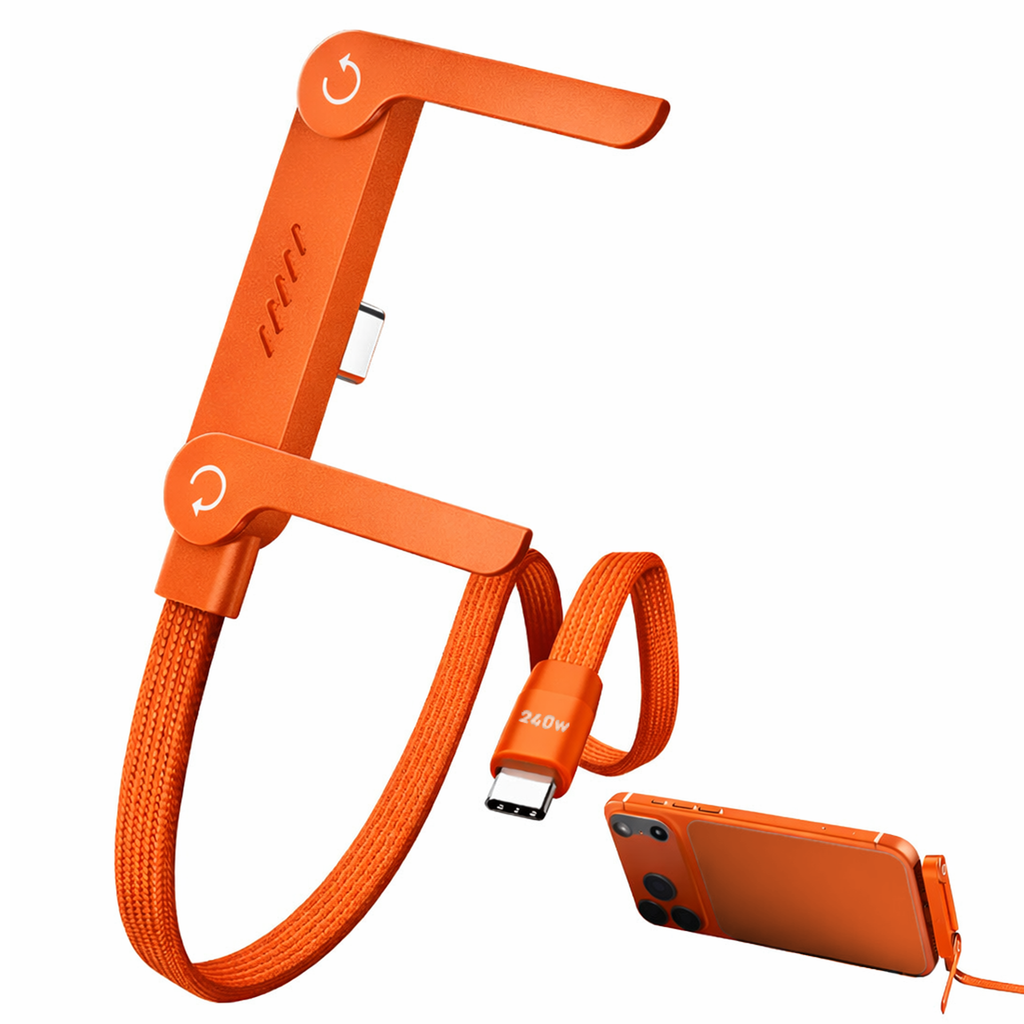 Fast Charger Cable with Built-in Folding Phone Stand USB-C to USB-C (Orange)