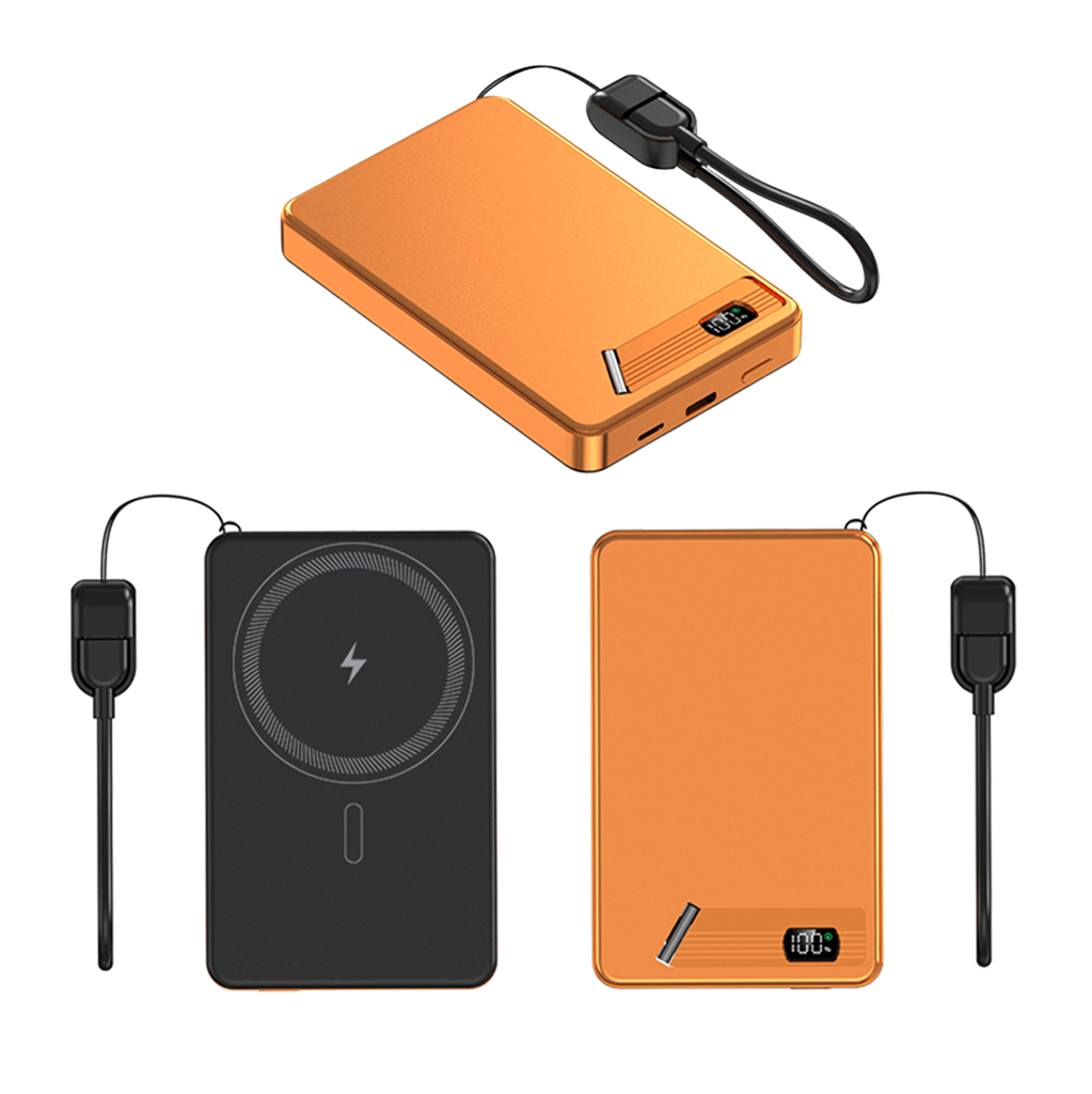 MagSafe Magnetic 5000 mAh Power Bank 15W Wireless / 20W PD Charger with Foldable Stand and Digital Display (Orange)  