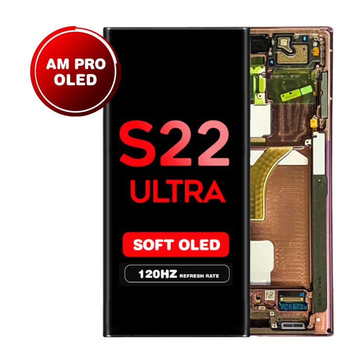 OLED Assembly for Samsung Galaxy S22 Ultra (S908) with Frame - Burgundy (Aftermarket Pro - Soft OLED / 120Hz)
