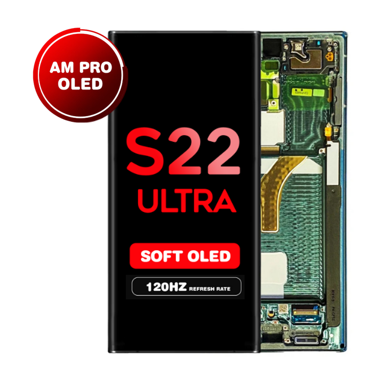 OLED Assembly for Samsung Galaxy S22 Ultra (S908) with Frame - Green (Aftermarket Pro - Soft OLED / 120Hz)
