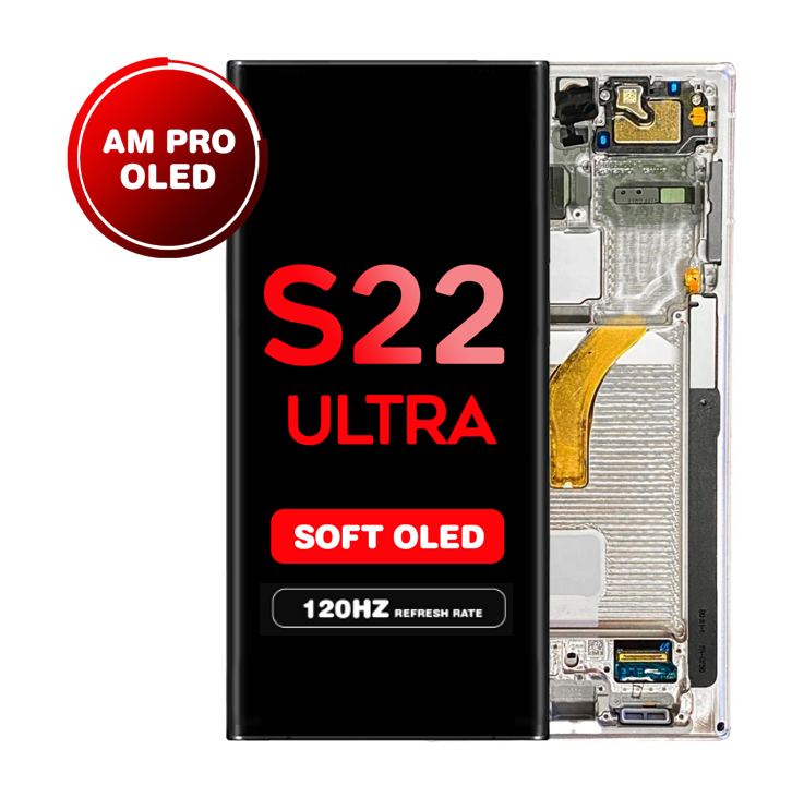 OLED Assembly for Samsung Galaxy S22 Ultra (S908) with Frame - White (Aftermarket Pro - Soft OLED / 120Hz)