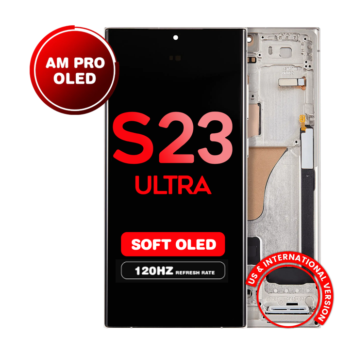 OLED Assembly for Samsung Galaxy S23 Ultra (S918) with Frame - Cream (Aftermarket Pro - Soft OLED / 120Hz) (US Version)