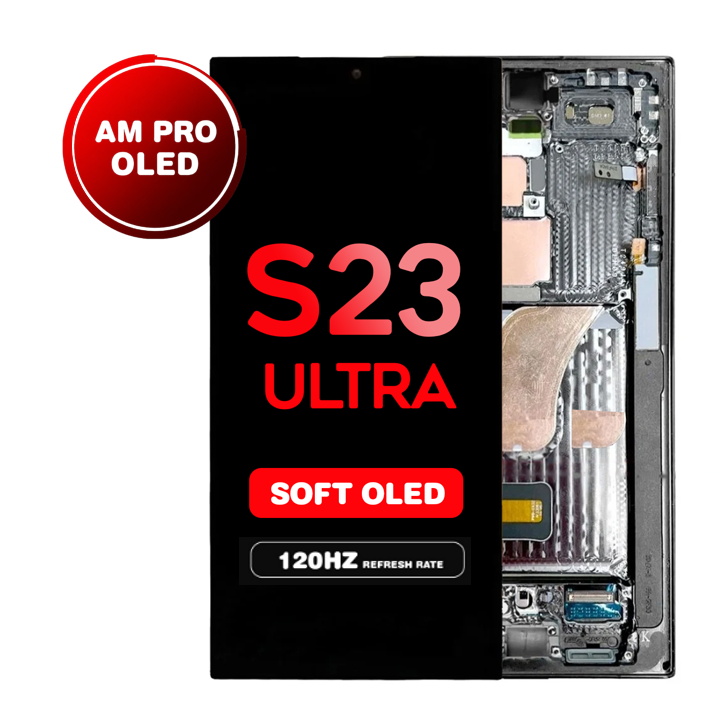 OLED Assembly for Samsung Galaxy S23 Ultra (S918) with Frame - Phantom Black (Aftermarket Pro - Soft OLED / 120Hz) (US Version)