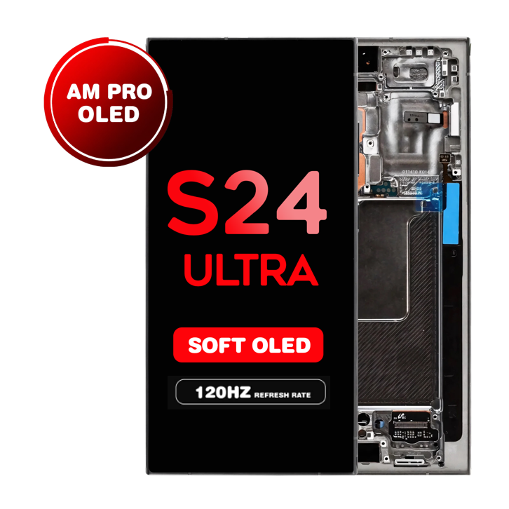 OLED Assembly for Samsung Galaxy S24 Ultra (S928) with Frame - Titanium Black (Aftermarket Pro - Soft OLED / 120Hz)