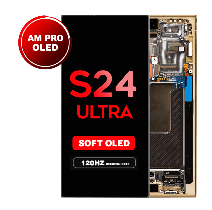 OLED Assembly for Samsung Galaxy S24 Ultra (S928) with Frame - Titanium Yellow (Aftermarket Pro - Soft OLED / 120Hz)