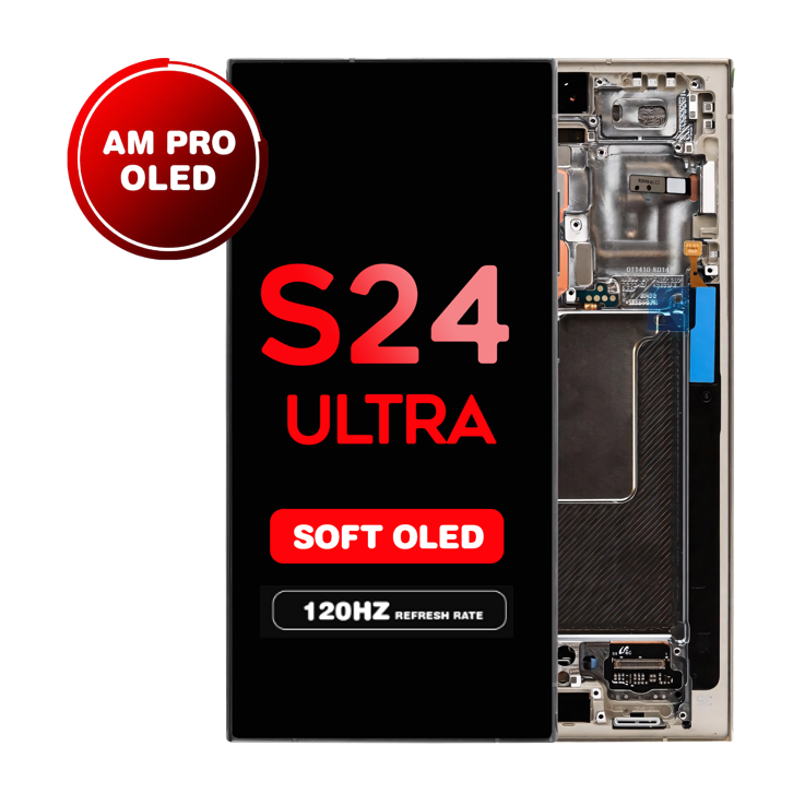 OLED Assembly for Samsung Galaxy S24 Ultra (S928) with Frame -Titanium Gray (Aftermarket Pro - Soft OLED / 120Hz)