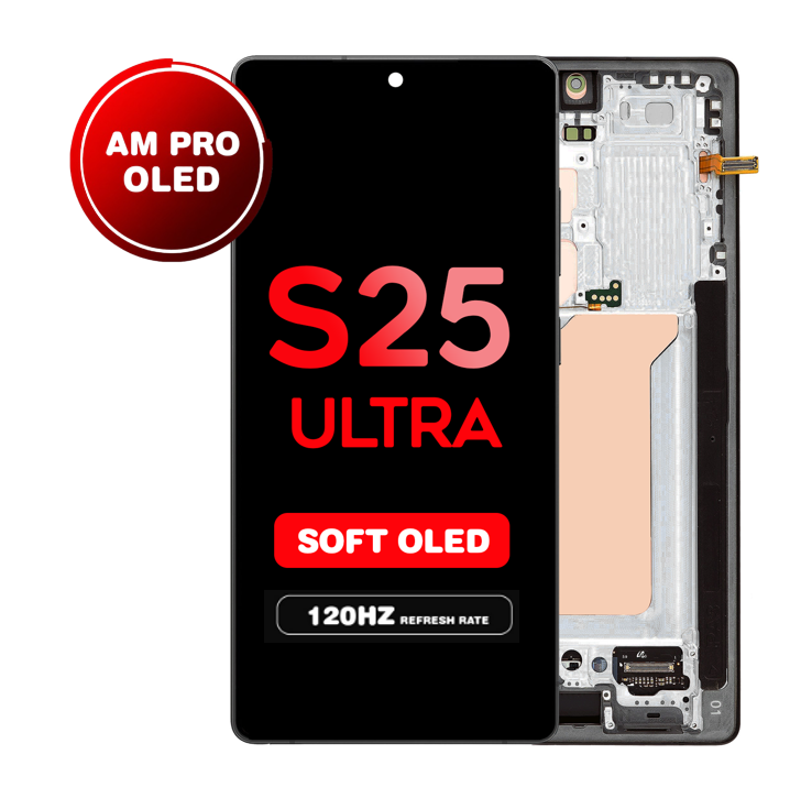 OLED Assembly for Samsung Galaxy S25 Ultra (S938) with Frame - Titanium Black (Aftermarket Pro - Soft OLED / 120Hz)