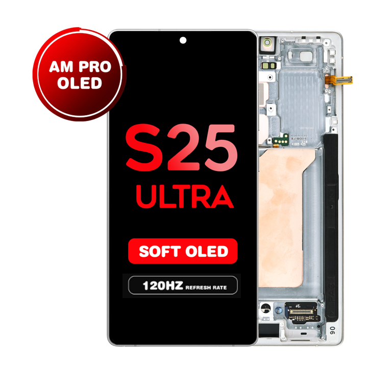 OLED Assembly for Samsung Galaxy S25 Ultra (S938) with Frame - White Silver (Aftermarket Pro - Soft OLED / 120Hz)
