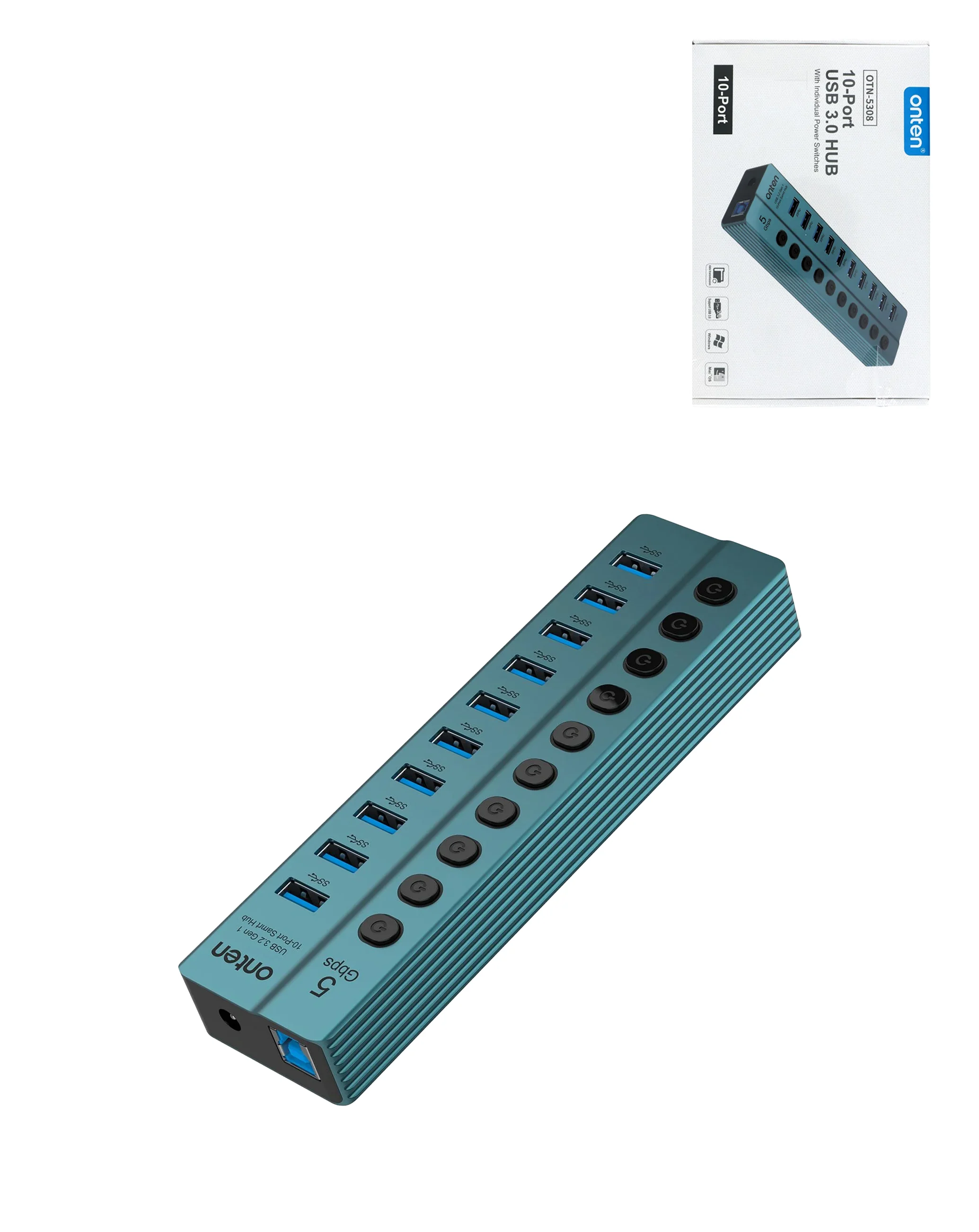 Onten 5308 10 Port Hub USB-A 3.0 (Green)