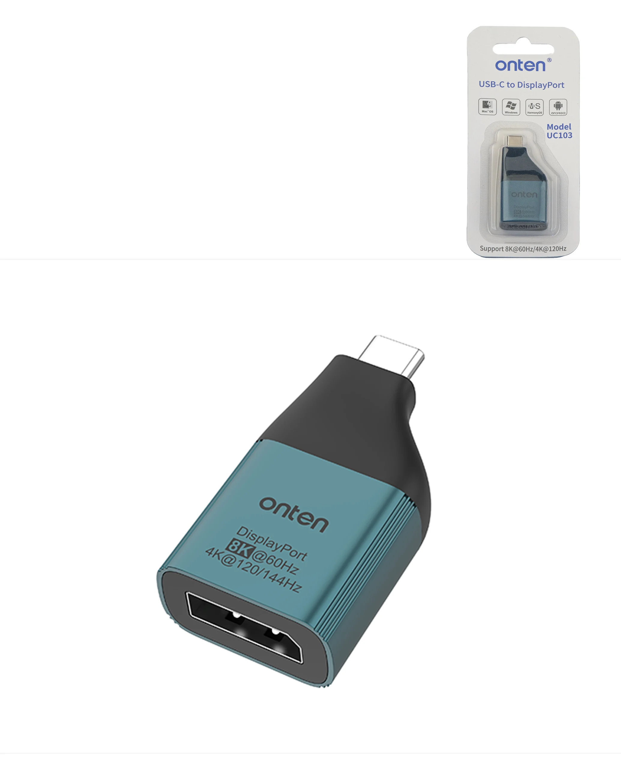 Onten UC938 USB-C to DP Adapter (4K / 120Hz or 8K / 60Hz) (Green)