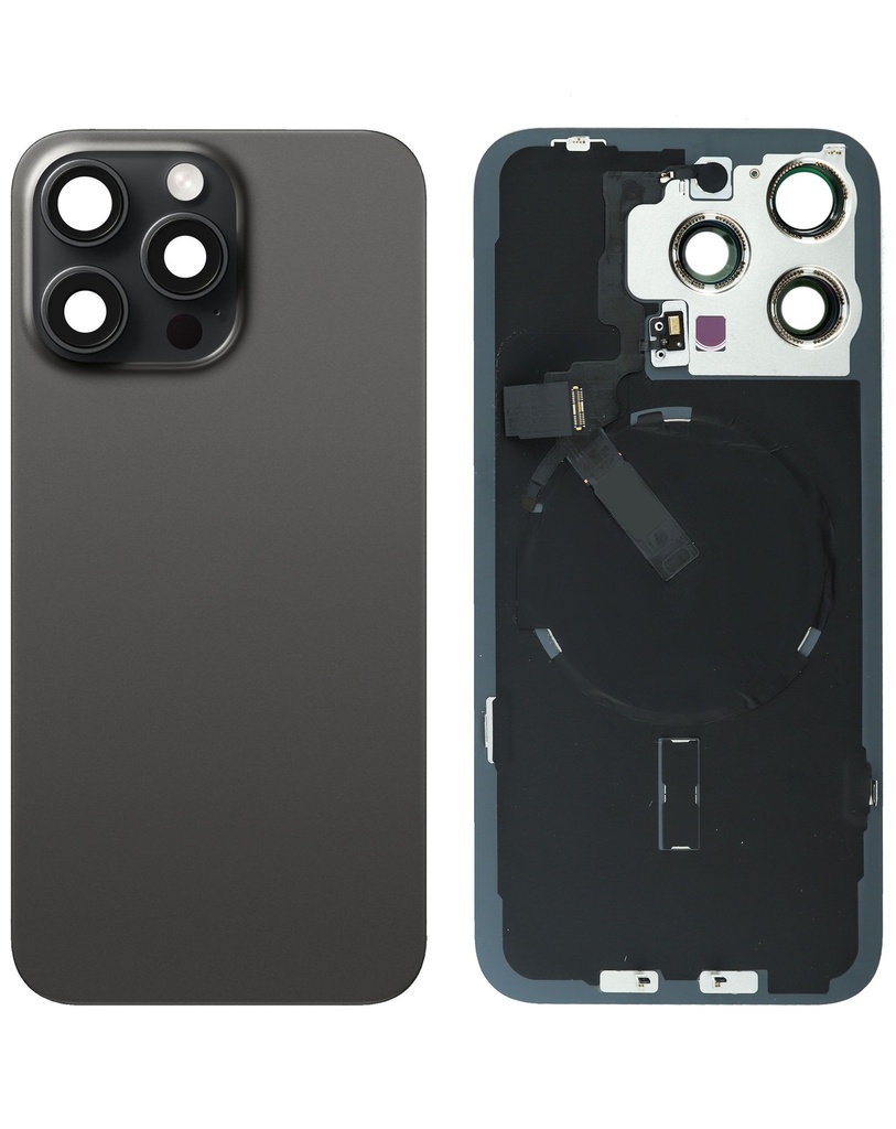 Back Glass with MagSafe Magnet / NFC / Flashlight Flex for iPhone 15 Pro Max (No Logo) (Black Titanium)