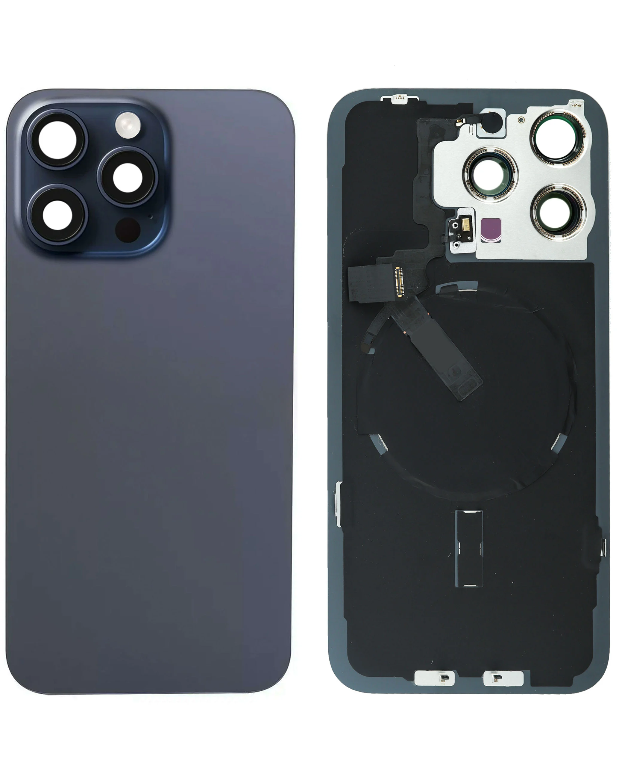 Back Glass with MagSafe Magnet / NFC / Flashlight Flex for iPhone 15 Pro Max (No Logo) (Blue Titanium)