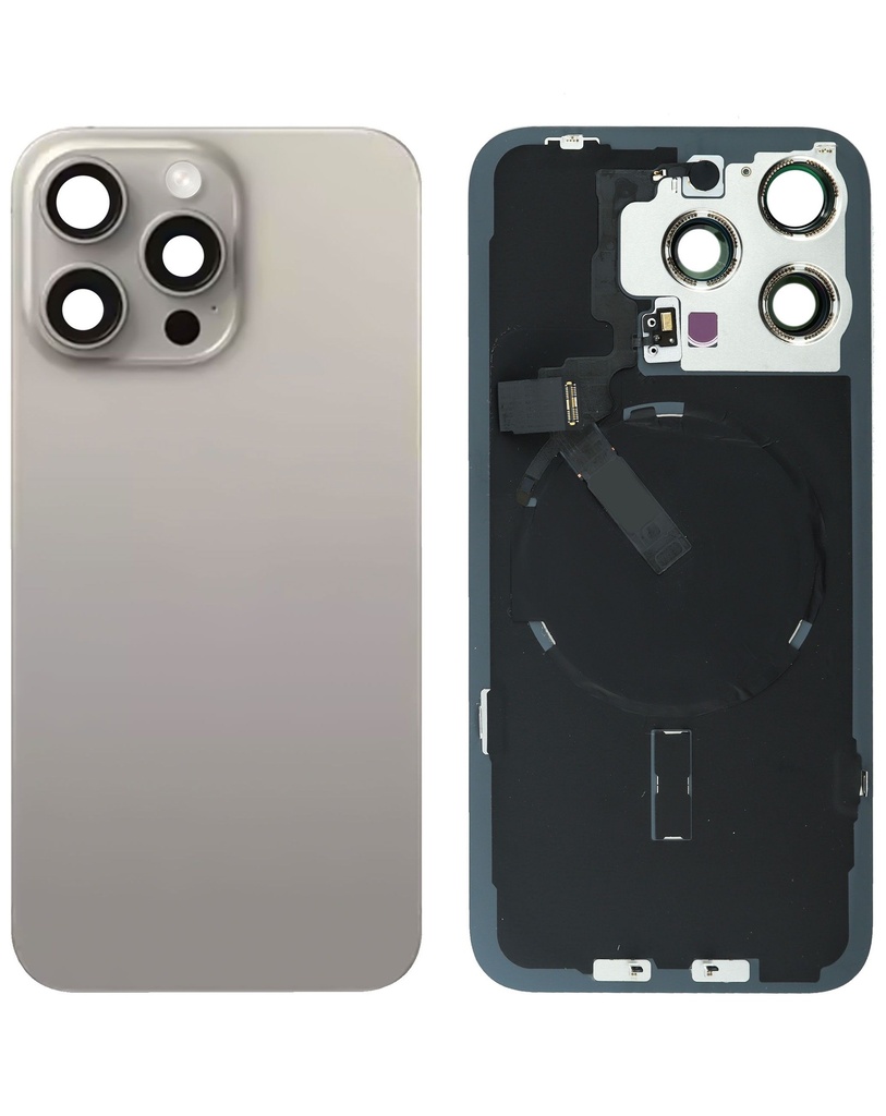 Back Glass with MagSafe Magnet / NFC / Flashlight Flex for iPhone 15 Pro Max (No Logo) (Natural Titanium)