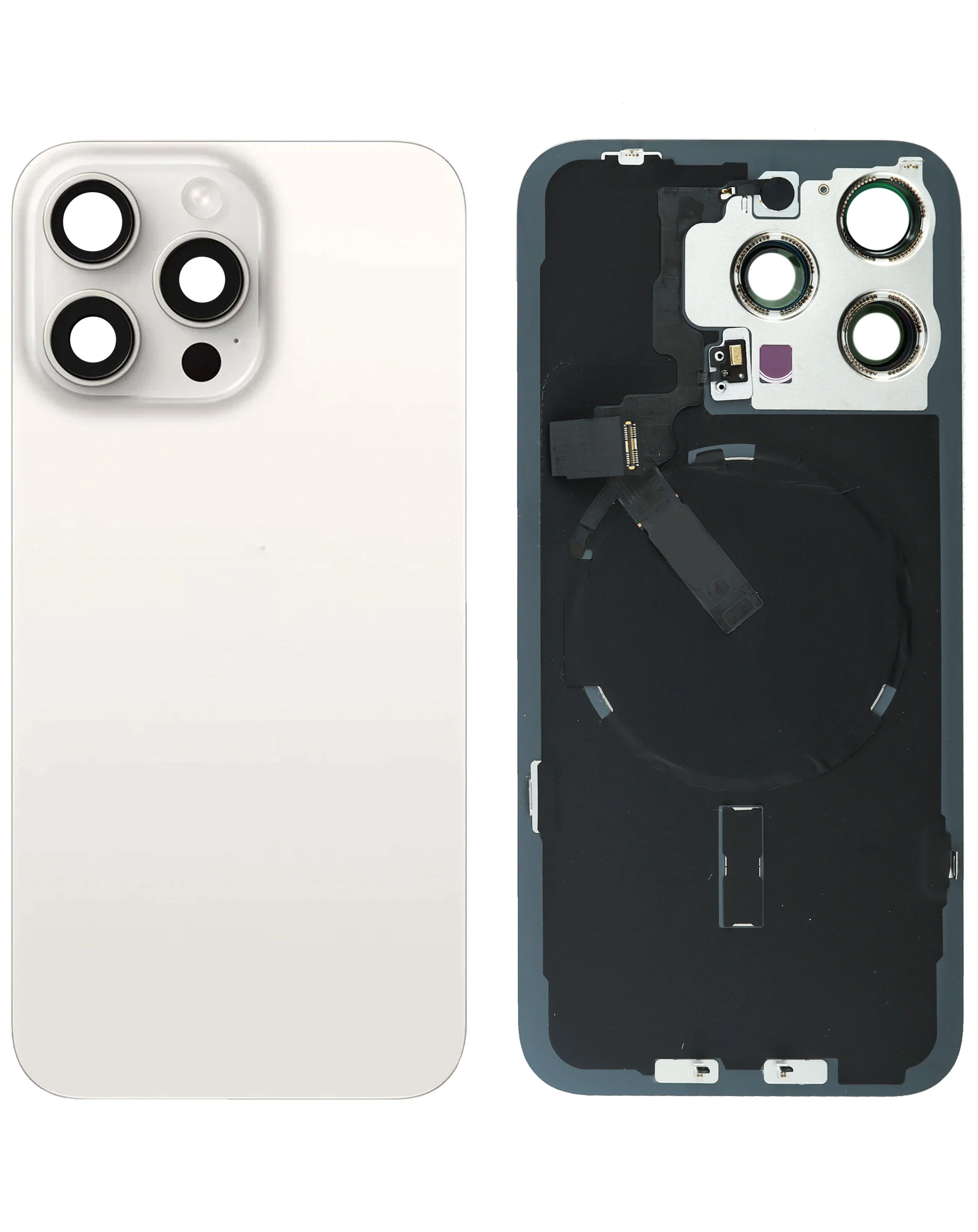 Back Glass with MagSafe Magnet / NFC / Flashlight Flex for iPhone 15 Pro Max (No Logo) (White Titanium)