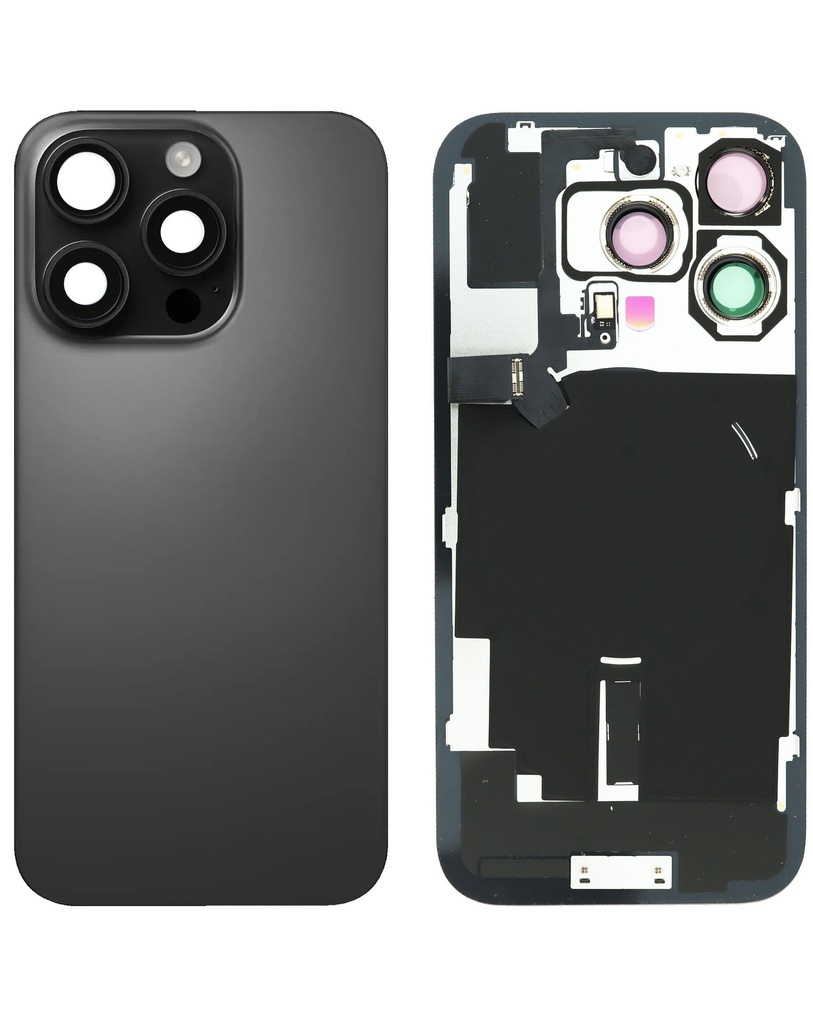 Back Glass with MagSafe Magnet / NFC / Flashlight Flex for iPhone 16 Pro (No Logo) (Black Titanium)