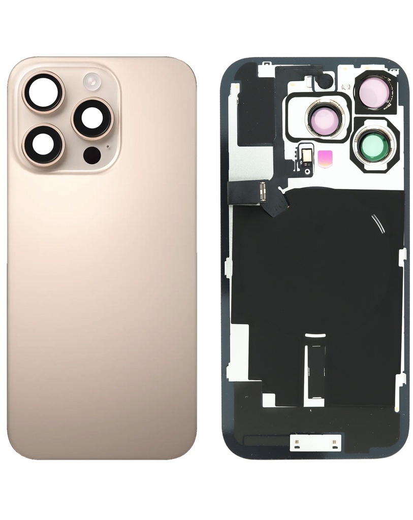 Back Glass with MagSafe Magnet / NFC / Flashlight Flex for iPhone 16 Pro (No Logo) (Desert Titanium)