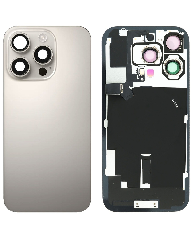 Back Glass with MagSafe Magnet / NFC / Flashlight Flex for iPhone 16 Pro (No Logo) (Natural Titanium)