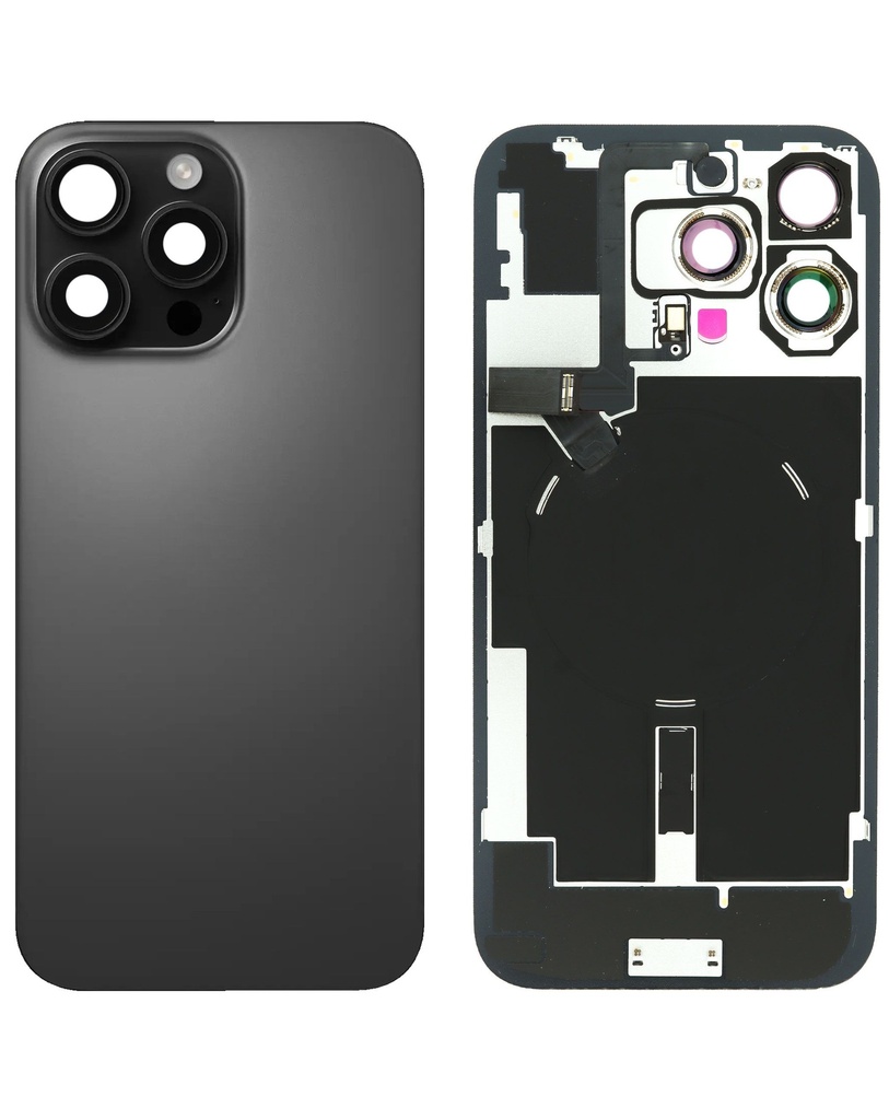 Back Glass with MagSafe Magnet / NFC / Flashlight Flex for iPhone 16 Pro Max (No Logo) (Black Titanium)