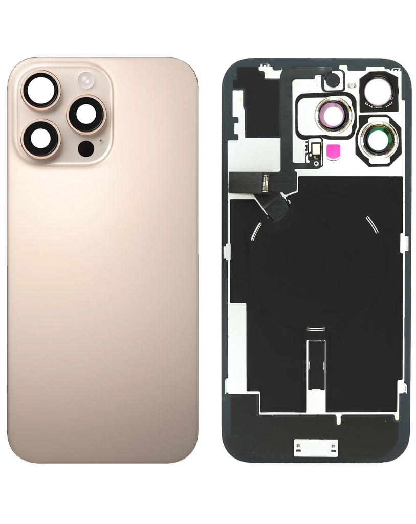 Back Glass with MagSafe Magnet / NFC / Flashlight Flex for iPhone 16 Pro Max (No Logo) (Desert Titanium)