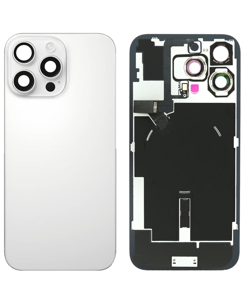 Back Glass with MagSafe Magnet / NFC / Flashlight Flex for iPhone 16 Pro Max (No Logo) (White Titanium)