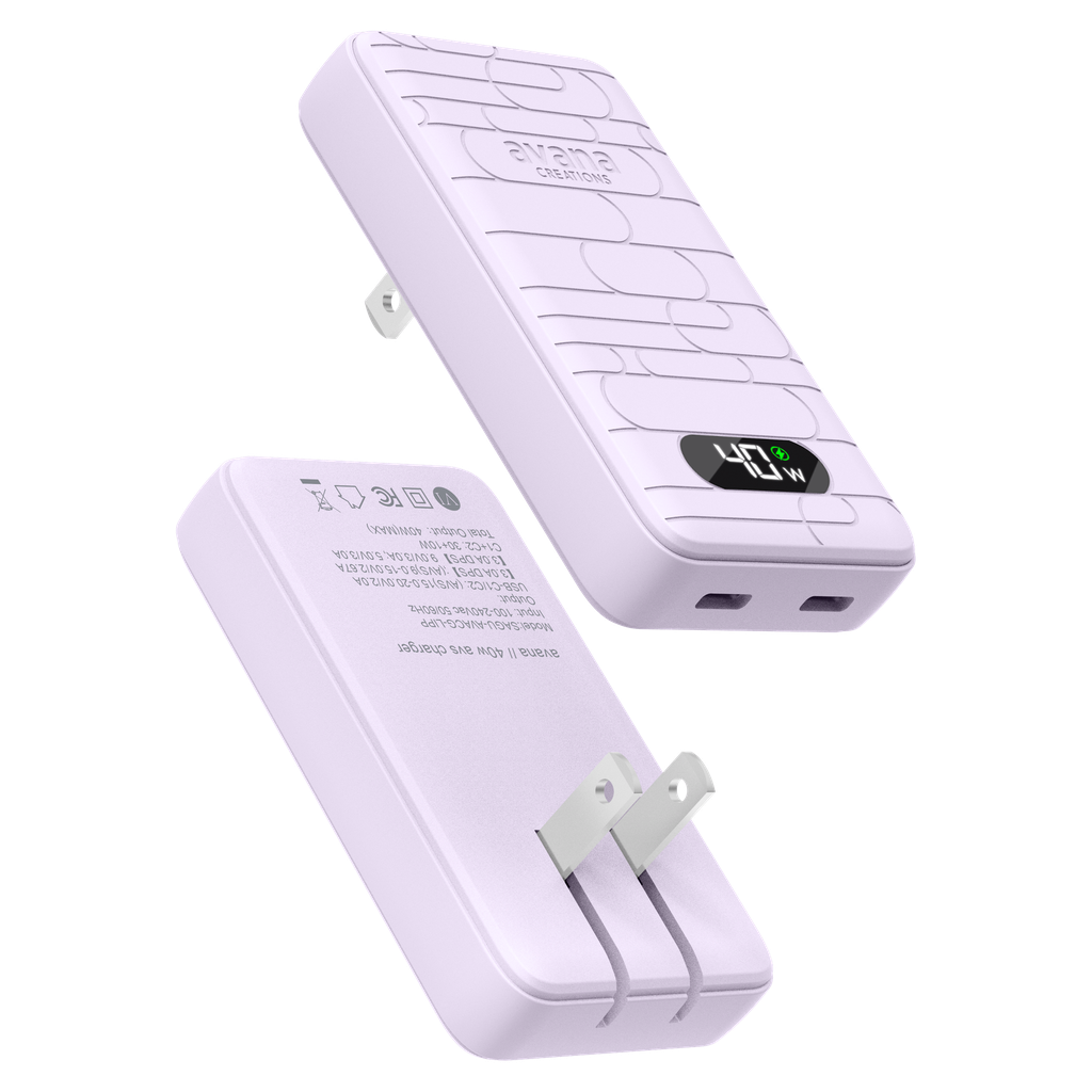 Avana - Ultra-slim Dual 40w Usb C To Usb C Charger - Lavender
