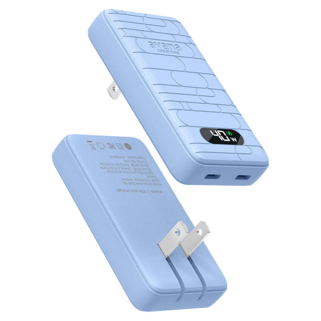 Avana - Ultra-slim Dual 40w Usb C To Usb C Charger - Sky