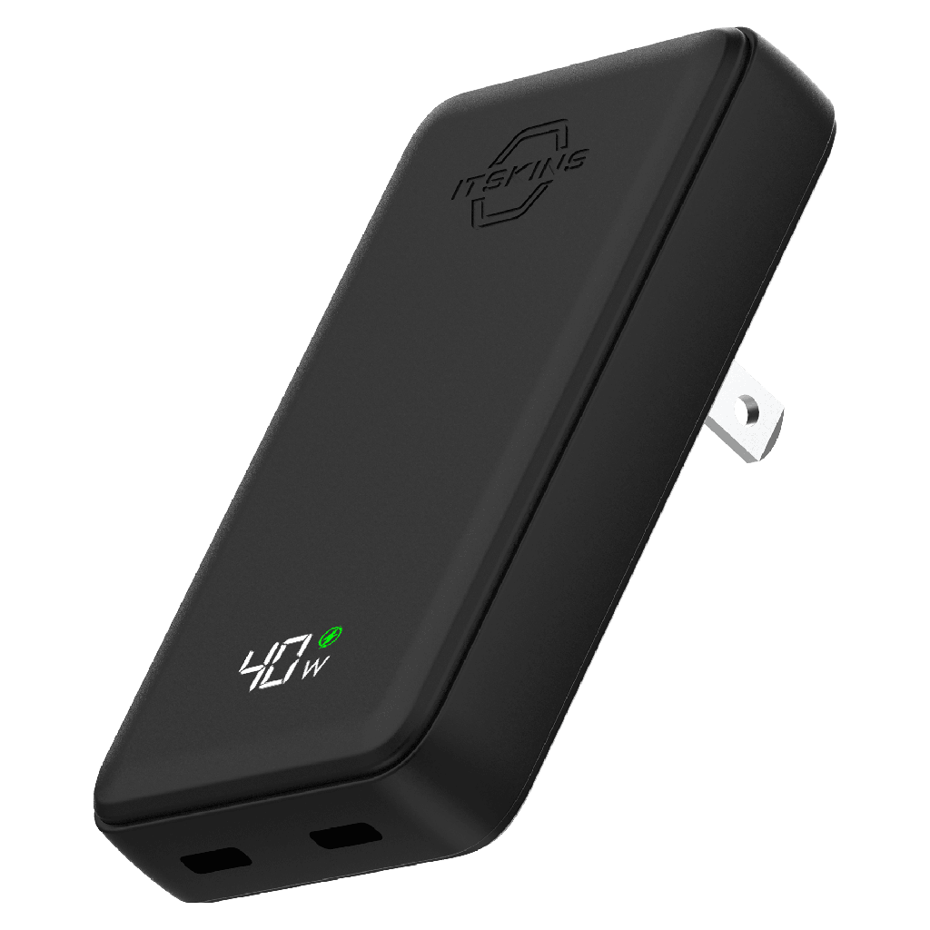 Itskins - Ultra-slim Dual 40w Usb C To Usb C Avs Charger - Black
