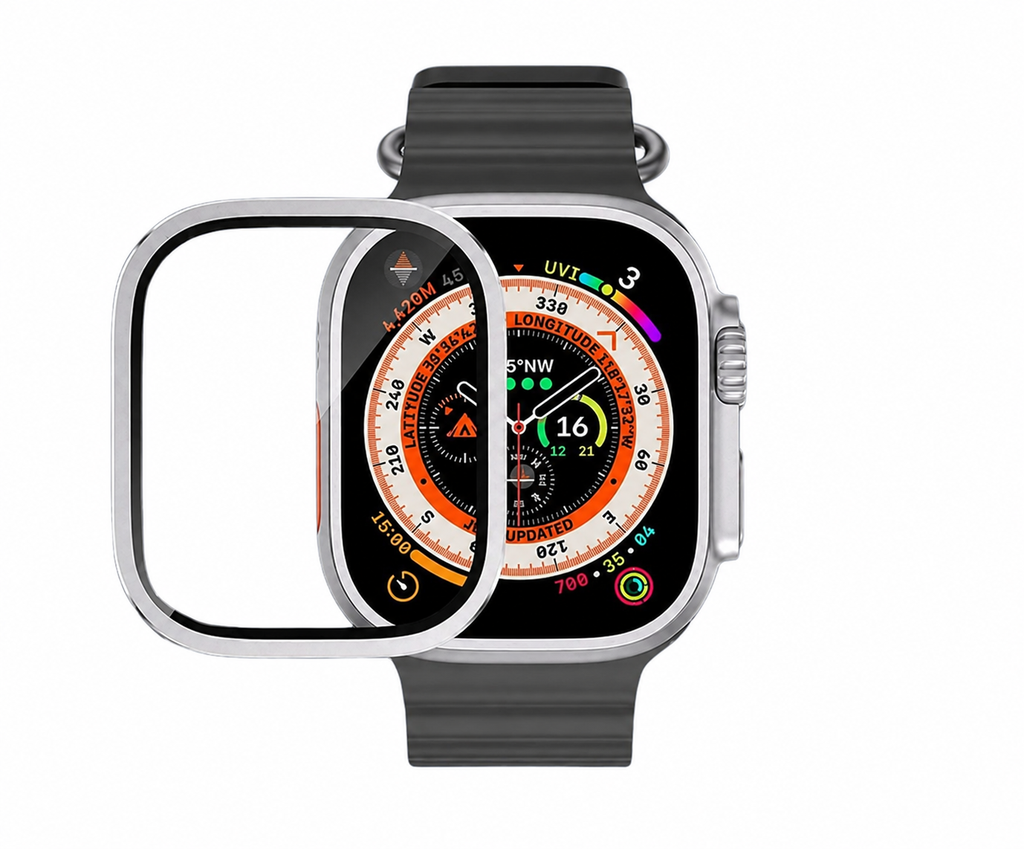 Clear Tempered Glass for Apple Watch Ultra with Titanium Alloy Frame 49 mm (Silver) (1 Pc)