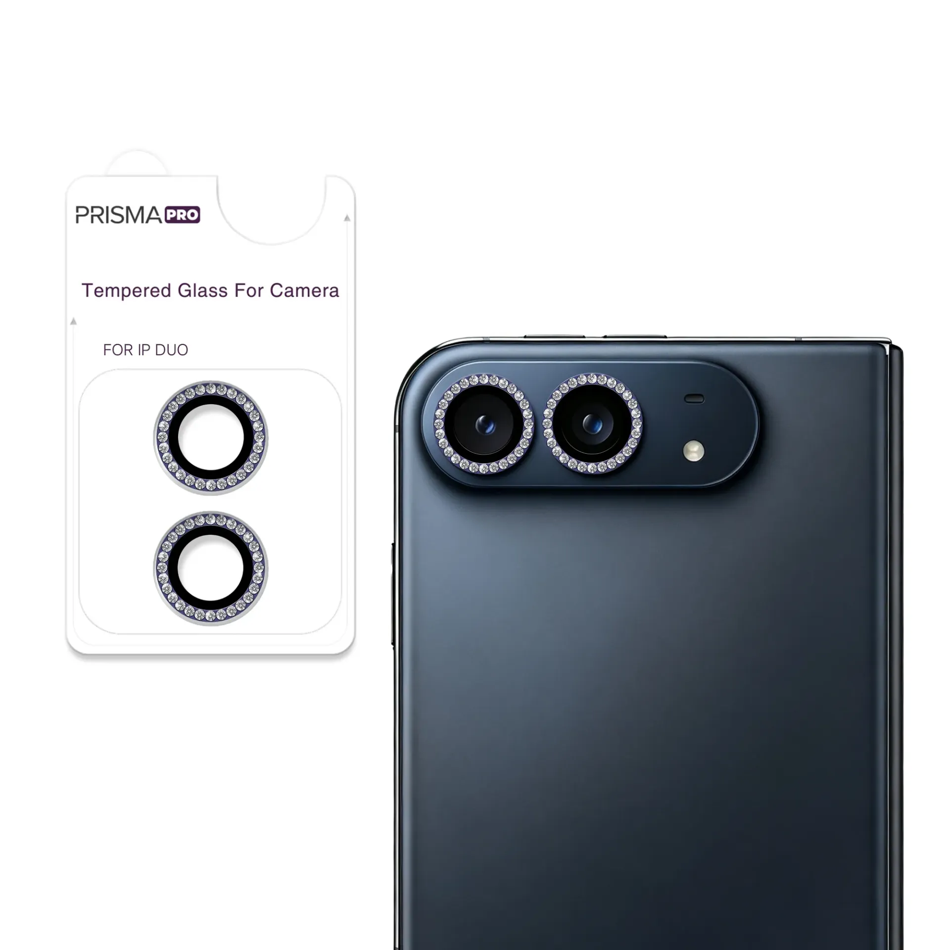 Prisma Pro Shield - Diamond Camera Lens w/HD Tempered Glass for iPhone Duo (Black)