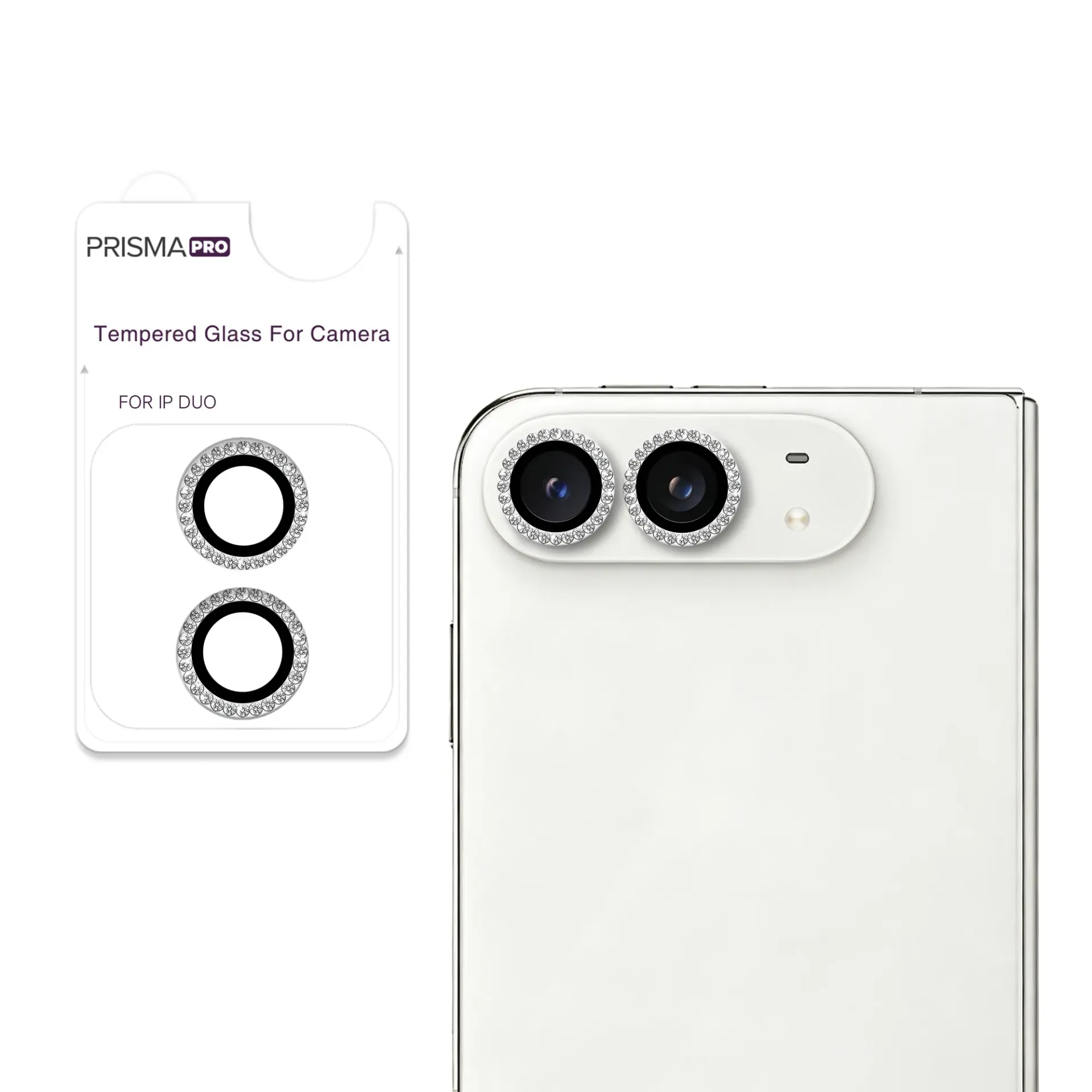 Prisma Pro Shield - Diamond Camera Lens w/HD Tempered Glass for iPhone Duo (Silver)