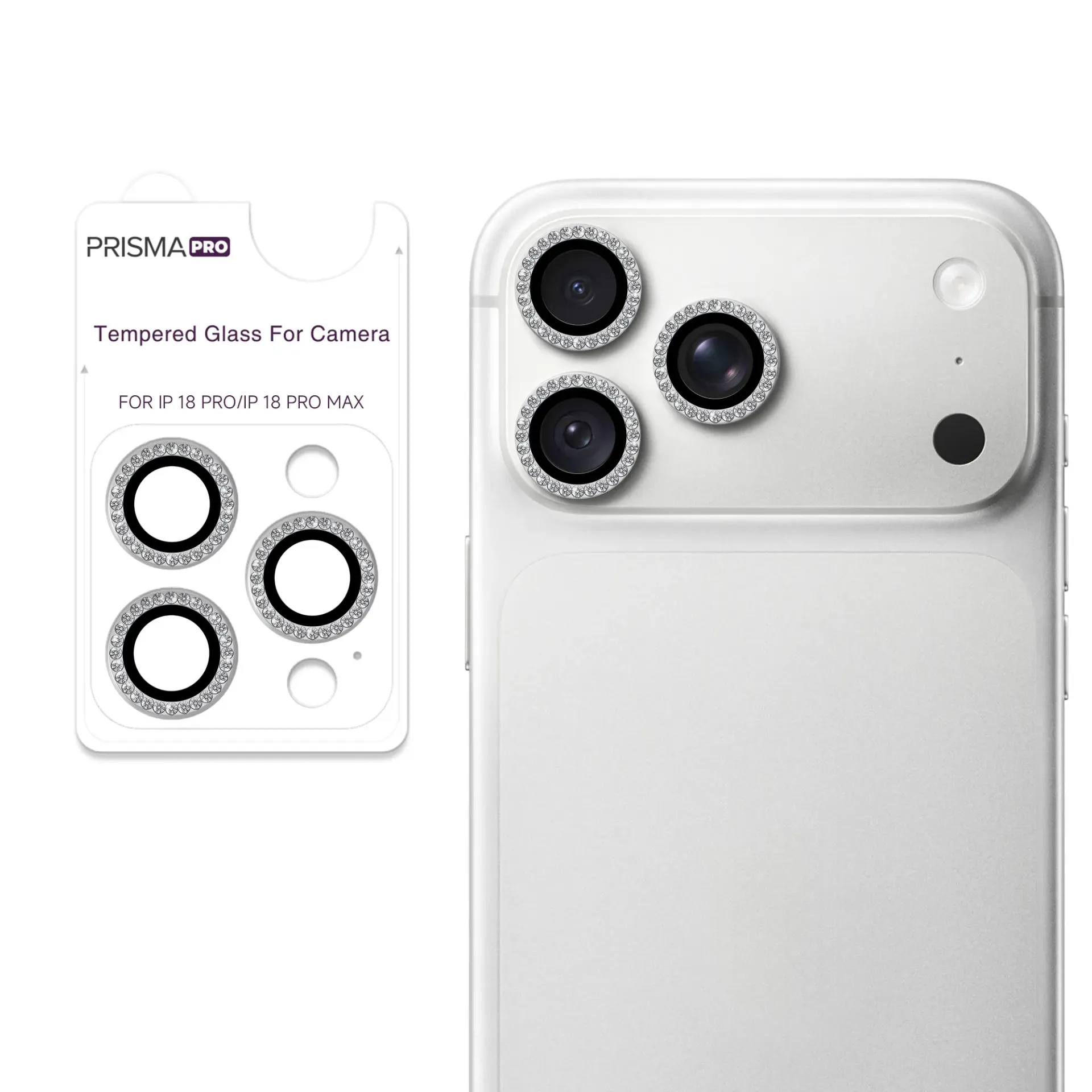 Prisma Pro Shield - Diamond Camera Lens w/HD Tempered Glass for iPhone 18 Pro Max / 18 Pro (Silver)
