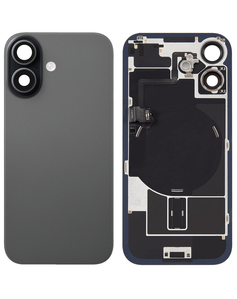 Back Glass with Frame and MagSafe Magnet and Wireless NFC Charging Flex for iPhone 17 (No Logo) (Black)