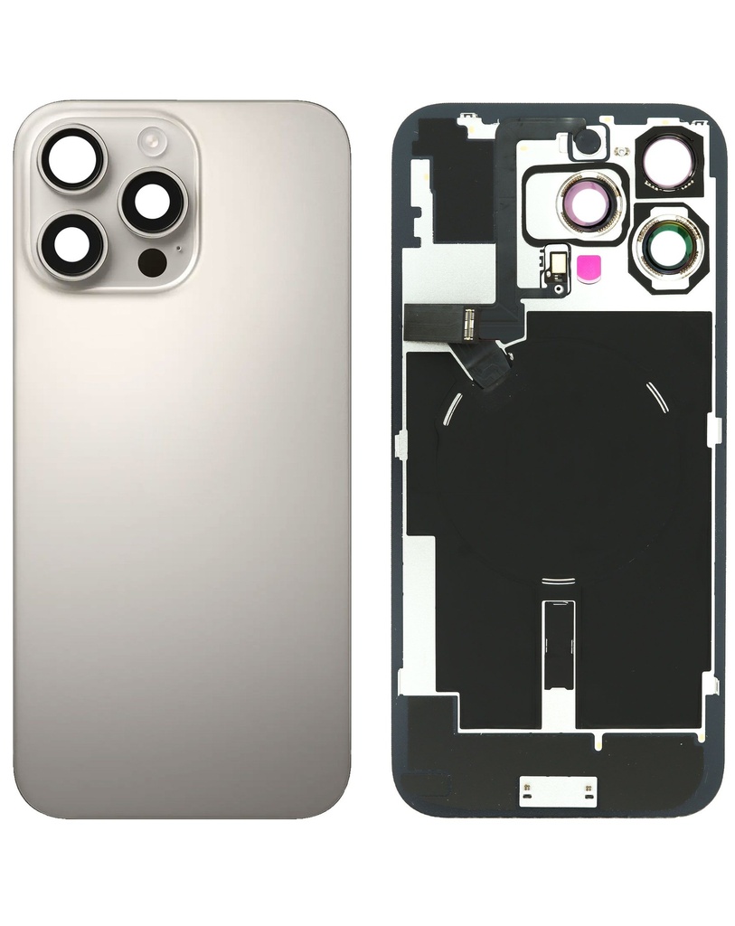 Back Glass with MagSafe Magnet / NFC / Flashlight Flex for iPhone 16 Pro Max (Used OEM Pull: Grade A) (Natural Titanium) 